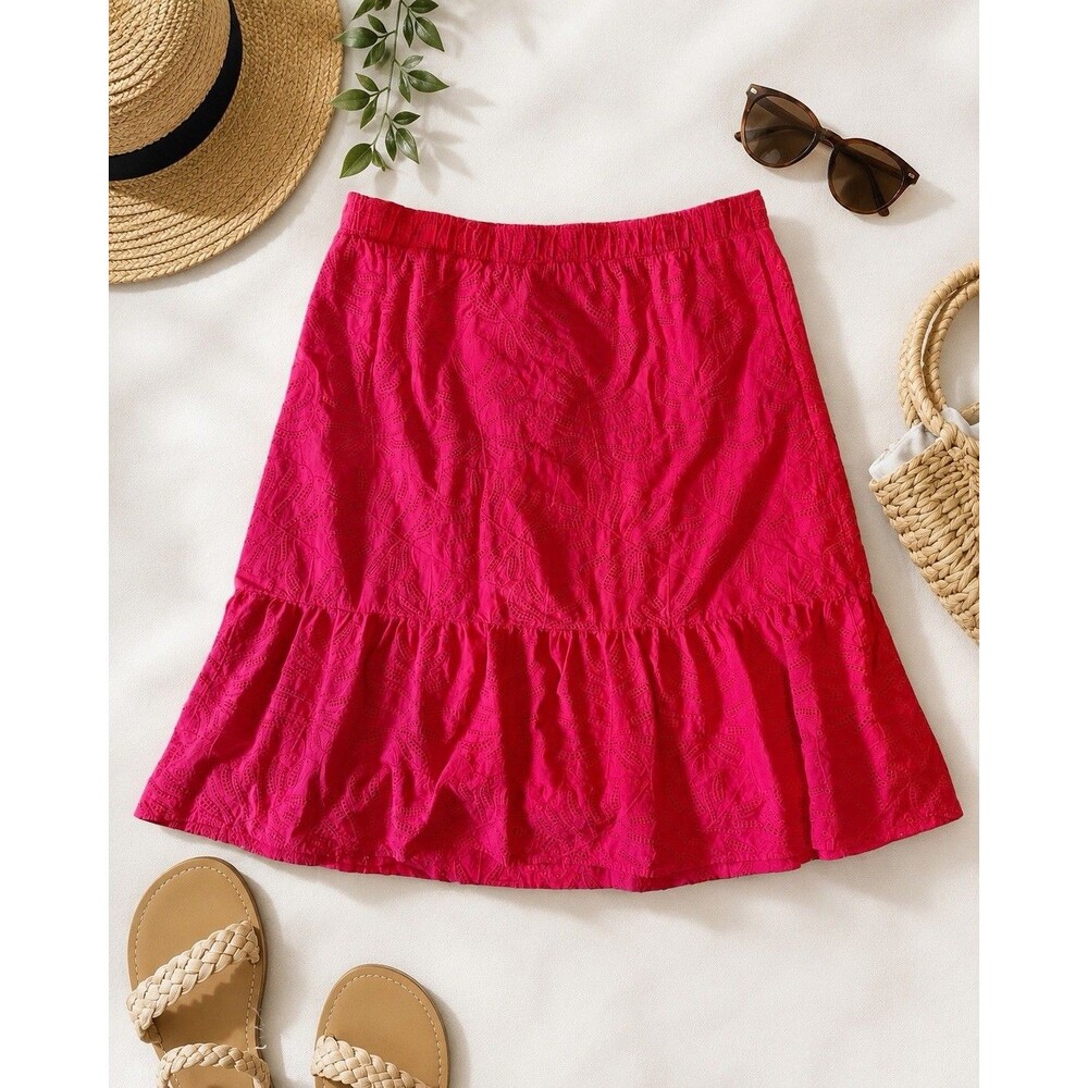 Time and Tru Women’s XXXL 22 Pink Eyelet Tiered Skirt Elastic Waist Ruffle